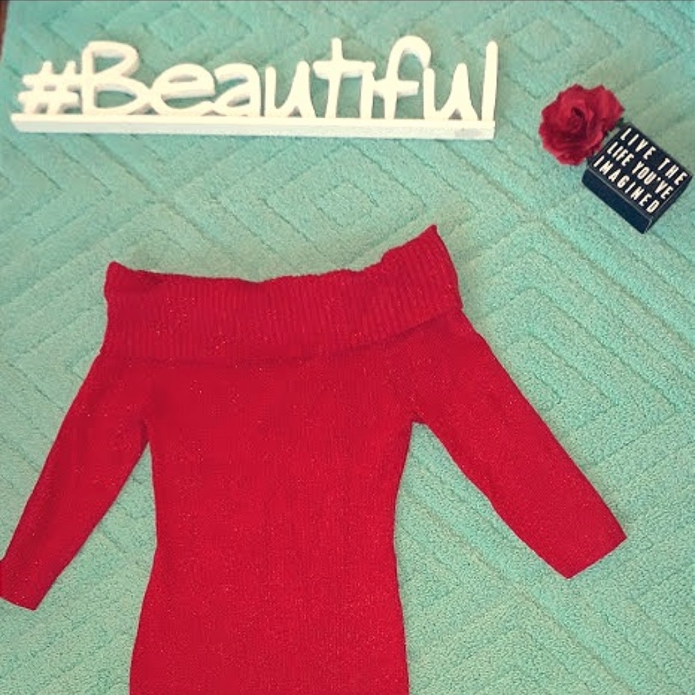 Shimmer Red Off the Shoulder Sweater